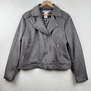 Philosophy Womens XL Moto Jacket Regular Asymmetrical Zip Faux Suede Edgy